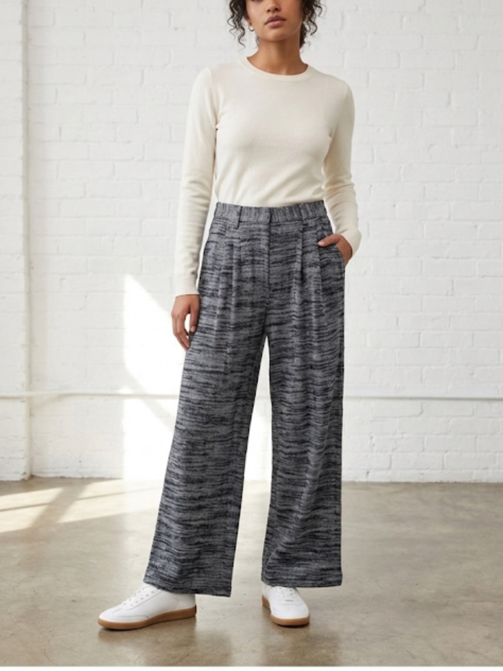 NWT Urban Outfitters Herringbone Wide Leg Knit Trouser Pants Size L